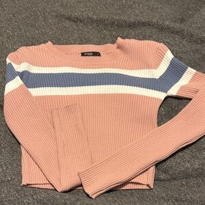 Striped Pink and Blue Ribbed Cropped Sweater